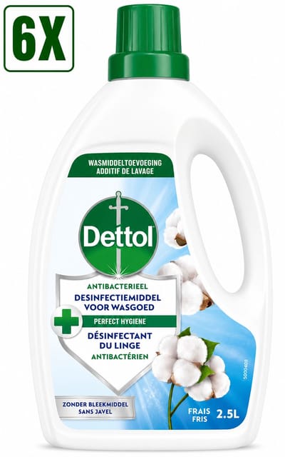 6 x Dettol Antibacterieel Desinfectiemiddel voor wasgoed - Fris - Wastoevoeging - 2,5L