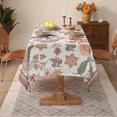Nappe en Coton et Lin Imprimé Végétal Maison Épaissie Anti-poussière Protection de Plateau d'Hôtel Rectangulaire Décorative 132x132cm 1pcs