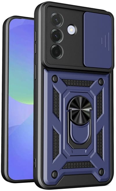 MobyDefend Hoesje - Geschikt voor Samsung Galaxy A27 - Pantsercase Met Draaibare Ring - Blauw