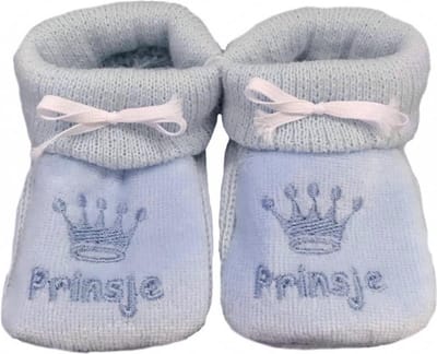Kraamcadeau  - Petit Villain Newborn Slofjes - Prinsje - Blauw -  0-3 maanden
