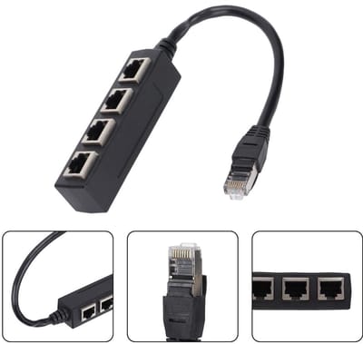 RJ45 Ethernet-adapter - 1 mannelijke naar 4 vrouwelijke Ethernet-interfaces - Ingebouwde geleidende circuitscheider op de printplaat - ethernet-aansluitsplitter Rj45 LAN -Geschikt voor alle netwerk en breedbandverbindingen - Zwart