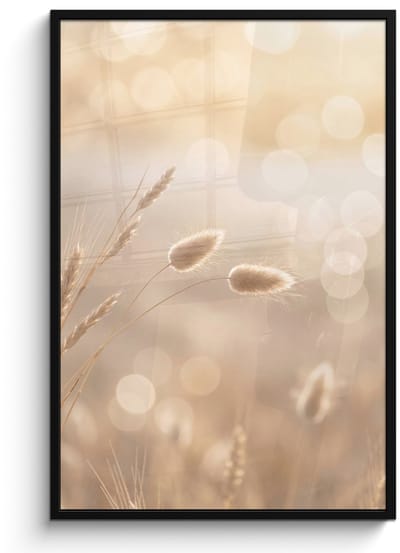 Poster in lijst - Fotolijst 80x120 cm - Posters - Hazestaartgras - Graanharen - Zonlicht - Posterlijst zwart - Decoratie - Wanddecoratie woonkamer - Muurdecoratie slaapkamer