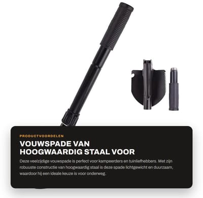 Dailygoods- Vouwspade Premium - Veldspade - Inklapbaar - Hoogwaardig Gelegeerd Staal - Multifunctioneel - Inclusief Kompas - Schep