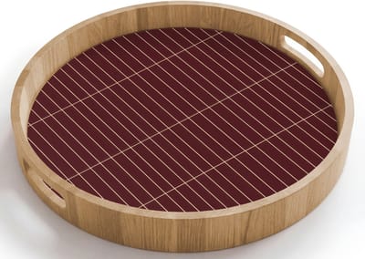 Dienblad rond 40x40 cm - Schootdienblad hout - Lijnen - Patroon - Bordeaux - Borrelplank rechthoek - Plateau houten dienbladen
