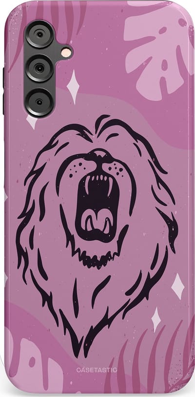 Casetastic hoesje geschikt voor Samsung Galaxy A14 (2023) 5G / Samsung Galaxy A14 (2023) 4G - Dubbellaagse bescherming - Trots en vurig - Fashion Case - Lila Lichtroze Donkergrijs