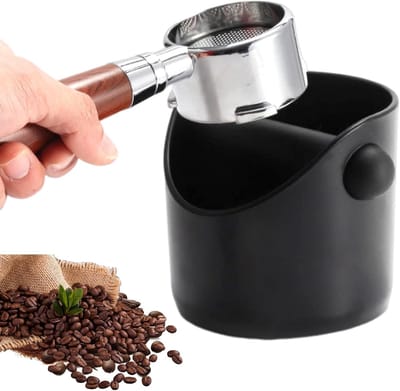 longziming - Knock Box voor Espresso Portafilter - Koffiegronden Container met Afneembare Geluidsdemper - Koffie Accessoires voor Espresso Machine - Zwart - 10x11x10 cm