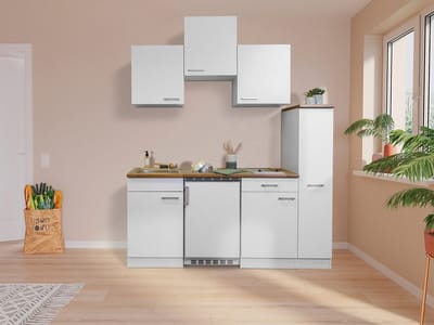 Goedkope keuken 180  cm - complete kleine keuken met apparatuur Luis - Wit/Wit - keramische kookplaat  - koelkast          - mini keuken - compacte keuken - keukenblok met apparatuur
