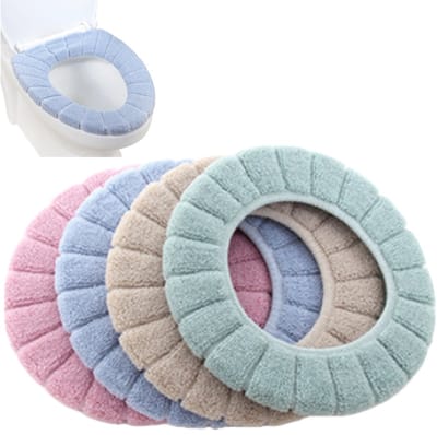 4 stuks - Toiletbrilhoes - Wasbare pluchen toiletbrilhoes - blauw, beige, groen en roze - 30 x 30 cm