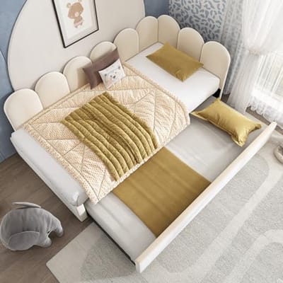 Sofa bed 90 x 200 cm - Opklapbed voor de jeugd met pull-out bed 90 x 190 cm - Velours en metalen lattenbodem