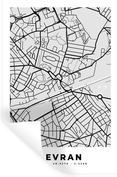 Muurstickers - Sticker Folie - Kaart - Stadskaart - Sevran - Plattegrond - Frankrijk - 20x30 cm - Plakfolie - Muurstickers Kinderkamer - Zelfklevend Behang - Zelfklevend behangpapier - Stickerfolie