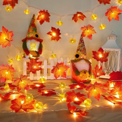 Halloween Decoratie - Herfst Lichtslinger - Esdoornbladeren - Batterij Aangedreven - Warme Sfeerverlichting - Thanksgiving - Feest - Tuin - Binnen & Buiten Decoratie - IP42 - 6M 40 LED Lampjes