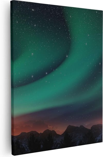 Artaza Canvas Schilderij Noorderlicht - 40x50 cm - Wanddecoratie Woonkamer - Muurdecoratie Landschap - Kamer Accessoires Sterren