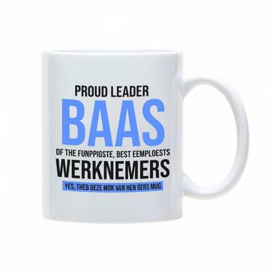 330ml 'Proud Leader BAAS' Mok - Grappig Cadeau voor de Baas (M/V) - Bedankje Collega's & Kantoor Waardering - Koffie/Thee