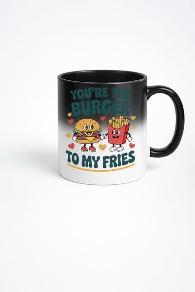 Warmtegevoelige Magic Mok 'You're The Burger To My Fries' - Romantisch Cadeau Burger en Friet Liefde
