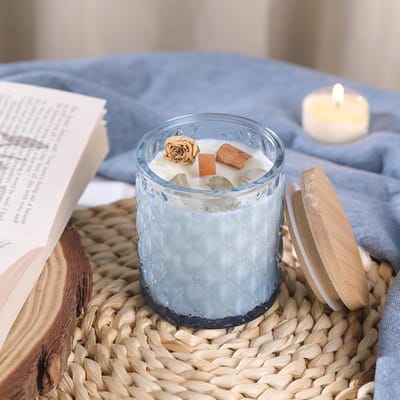Set van 6 Blauwe Glazen Kandelaren 200ml met Deksel voor Kaarsen Maken