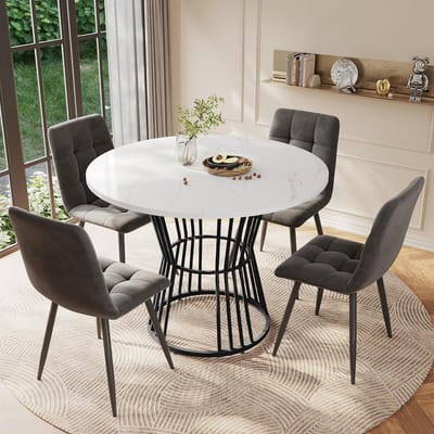 Eettafel Rond - Keukentafel Eettafel - Gezellig Tafelen - Marmerlook - 100 cm - Zwart