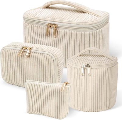 Toilettas dames - Make up tasje - Make - uptassenset - Toilettassen voor dames, corduroy wastasjes - draagbare cosmetica-etuis - organizer-tasjes - Beige - 4-delige set