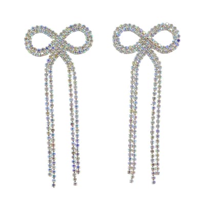 Strik / Bow Strass Oorbellen - Multi/Zilverkleurig | 8,7 x 3,8 cm | Fashion Favorite