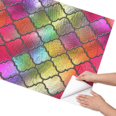 Coloray Meubel Wrap Folie - Rood Meubelfolie - 75x150 cm - Plakfolie Meubels Regenboogkleurig glas-in-lood - Decoratiefolie Zelfklevend - Modern Meubelfolie - Meubelfolie Zelfklevend - Badkamer decoratie - Achtergronden en patronen