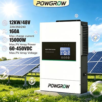 POWGROW 12KW 48V Hybride Solar Inverter met ingebouwde WIFI-module en 160A MPPT Solar Controller met 2 AC-uitgangen en 2 PV-ingangen voor thuiszonnestroom