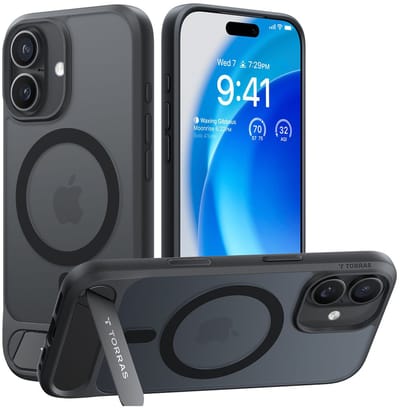 TORRAS Hoesje Geschikt voor Apple iPhone 17 - UPro Pstand - Compatibel met MagSafe / Qi2 - Uitklapbare Kickstand - Back Cover met Magneet - Zwart