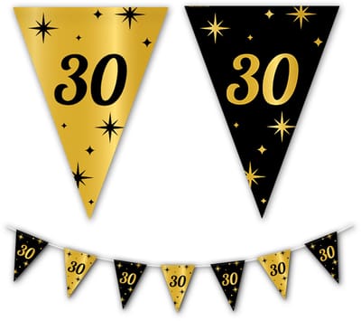 BTH - Slingers - 30 Jaar - Goud en Zwart - Slingers Verjaardag - Vlaggenlijn - 30 Jaar Verjaardag Versiering - Verjaardag