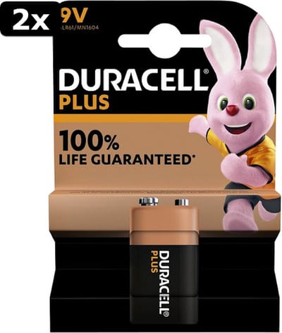 2x Batterij Duracell Alkaline Plus 9V bls1