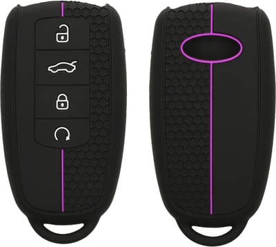 kwmobile autosleutel hoesje geschikt voor Chery Omoda C5 / Jaecoo 7 / Tiggo 7 Pro 8 Pro / Arrizo 5 hoes - Siliconen autosleutel behuizing - Auto sleutel case met honingraat - Sleuteletui in zwart / paars