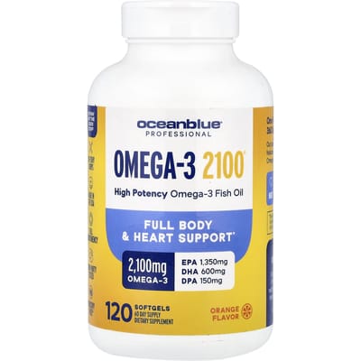 OceanBlue, Professioneel, Omega 3 2100, Hoge Potentie, Natuurlijke Sinaasappel, 2.100 mg, 120 zachte capsules (1.500 mg per zachte capsule)