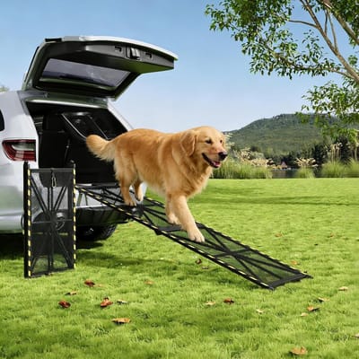 Stalen hondenopstap voor in de auto 180 x 50 cm, draagvermogen 150 kg met antislip gaas en handgreep, geschikt voor middelgrote en grote honden