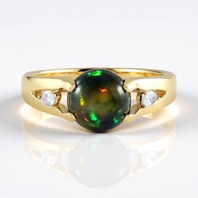 Cavill - 375 Geelgoud Ring met 1,08 ct Mezezo Opaal en Zilveren Zirkonia - Elegante Opal Cabochon - Stijlvolle Ethiopische Sieraden