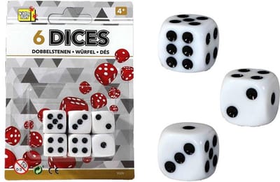 Dobbelstenen 6 stuks op kaart Ø1,5cm
