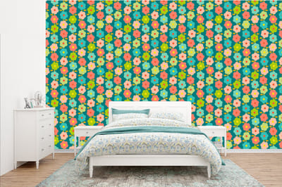 Behang - Fotobehang Patroon - Bloemen - Retro - Jaren 70 - Breedte 385 cm x hoogte 240 cm