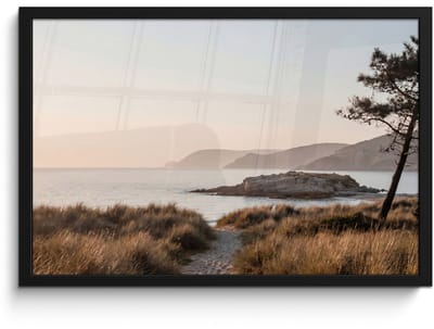 Poster in lijst - Fotolijst 60x40 cm - Posters - Landschap - Kust - Duinen - Posterlijst zwart - Decoratie - Wanddecoratie woonkamer - Muurdecoratie slaapkamer