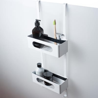 Doucherek om op te hangen | Gepatenteerd doucherek zonder boren | RVS badkamerrek shampoohouder | Douchemandje hangend | Organizer voor ophangen | Mat wit