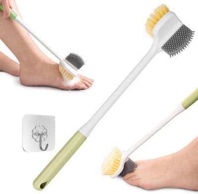 Multifunctionele Voetborstel voor Douche met Lange Handgreep, Exfoliërende Reinigingsborstel voor Tussen Tenen en Senioren