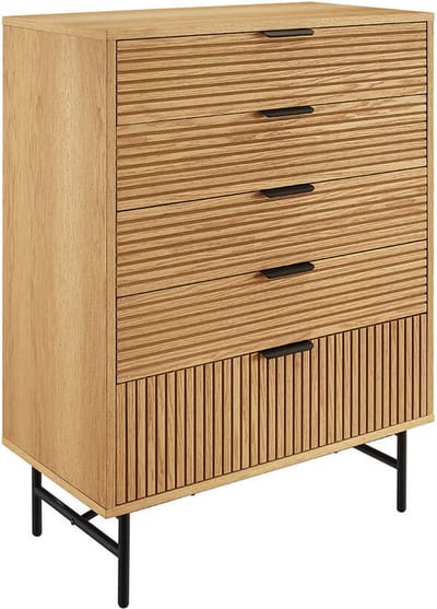 Ladekast Ruben Eiken - MDF - Breedte 80 cm - Hoogte 113 cm - Diepte 40 cm - Met lades - Met planken - Zonder deuren