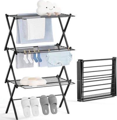 Kledingluchter, opvouwbaar droogrek voor kleding, wasrek, inklapbaar, ruimtebesparend droogrek voor kleding, zwart
