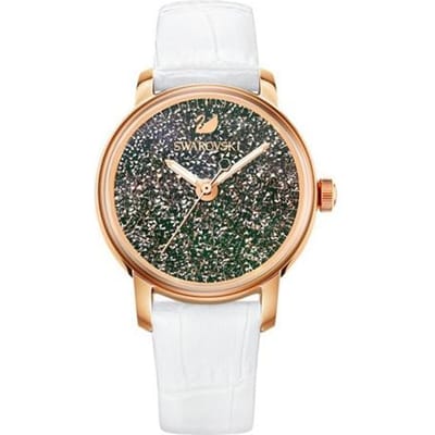 Swarovski Collectie Quartz Horloge Leren Band 38Mm Zilveren Wijzerplaat 30M Waterbestendig Dameshorloges 5344635 White Strap gray