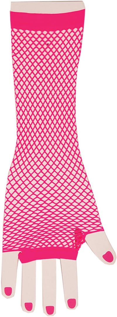 Neon Visnet Lange Roze Handschoenen – Festival & Themafeest - Roze neon visnet lange handschoenen - Foute Party - Carnaval