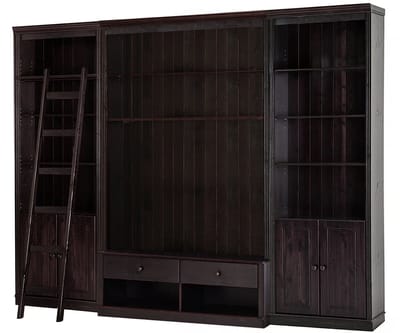 Anita-Boekenkast met een tv-lowboardladder in donkerbruin dennenhout