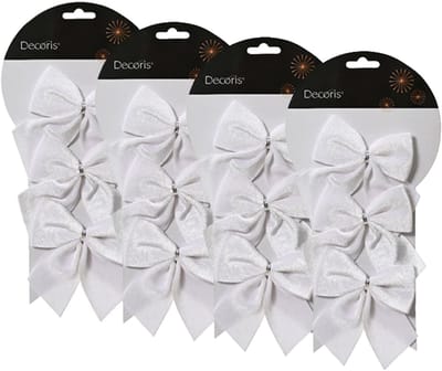 Decoris Kerstornamenten strikken - 12x - velvet wit - 9 x 10 cm - kerstboomstrikjes - decoratie strikjes - kerststrikjes