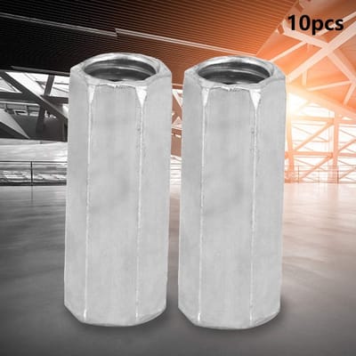 Dailygoods- Koppelingsmoeren 10 Stuks - Lange Zeskantmoeren - Koolstofstaal - M8 x 28 - Verzonken - Brede Toepassingen - Moeren