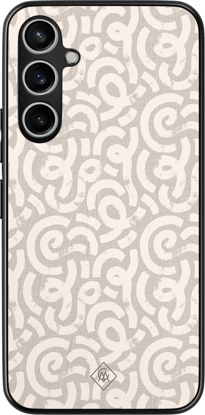 Casimoda® hoesje - Geschikt voor Samsung Galaxy S23 FE - Ivory Abstraction - Zwart TPU Backcover - Geometrisch patroon - Bruin/beige
