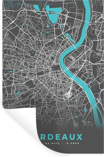 Muurstickers - Sticker Folie - Frankrijk - Stadskaart - Kaart - Plattegrond - Bordeaux - 20x30 cm - Plakfolie - Muurstickers Kinderkamer - Zelfklevend Behang - Zelfklevend behangpapier - Stickerfolie