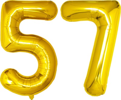Folie Ballon Cijfer 57 Jaar Goud Verjaardag Versiering Helium Cijfer Ballonnen Feest versiering Met Rietje - 86Cm