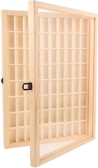 Houten Opbergdoos - Mineralen Display - Collectie Presenteren - Transparant Deksel - 44.5 x 31.5 cm - Beige