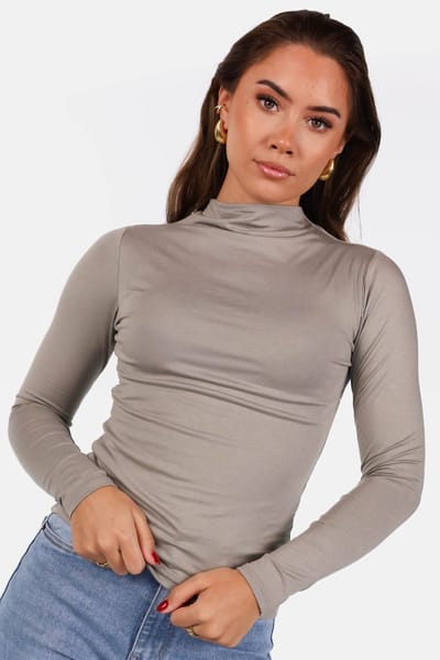 Getdrezzed Top - Maat: XS - Dubbel gevoerde top met col taupe