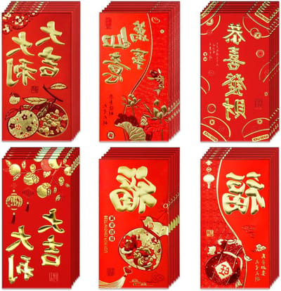 36 Stuks Rode Enveloppen voor Chinees Nieuwjaar, Geluksembolen, Gouden Patroon, Voor Geld en Cadeaus tijdens het Lente Festival