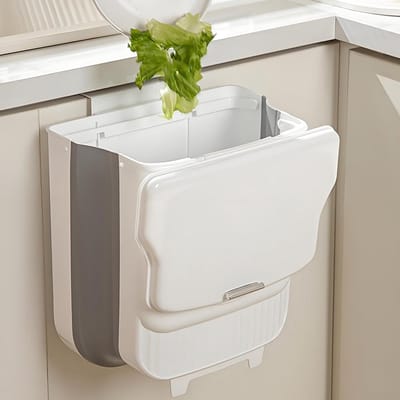 Opvouwbare hangende prullenbak 10 liter met deksel voor keuken en badkamer
